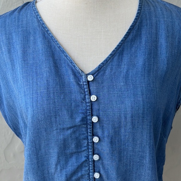 Talbots Button Up Tie Front Chambray Top Blue M Petite - Picture 5 of 7